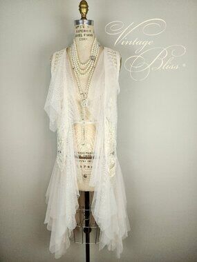 Vintage Style Bohemian Long Tiered Tulle Vest with Embroidery NEW